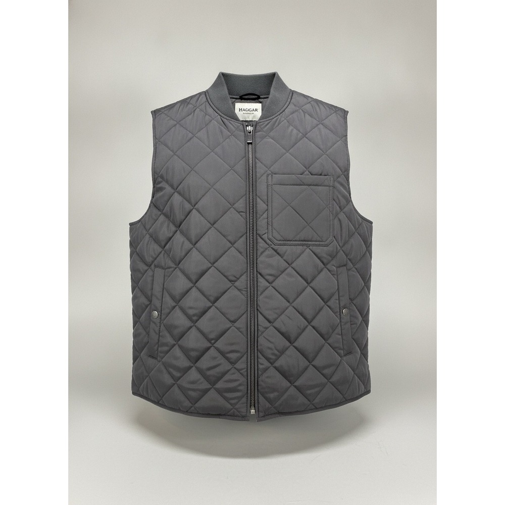 Haggar Outerwear Mens Gray Quilted Full Zip Vest Ribbed Collar Large L 152594